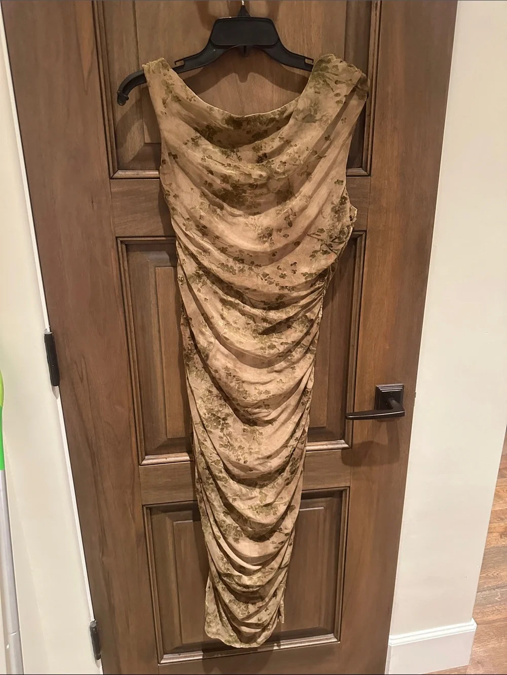 Draped Sleeveless Midi Dress in Olive Green